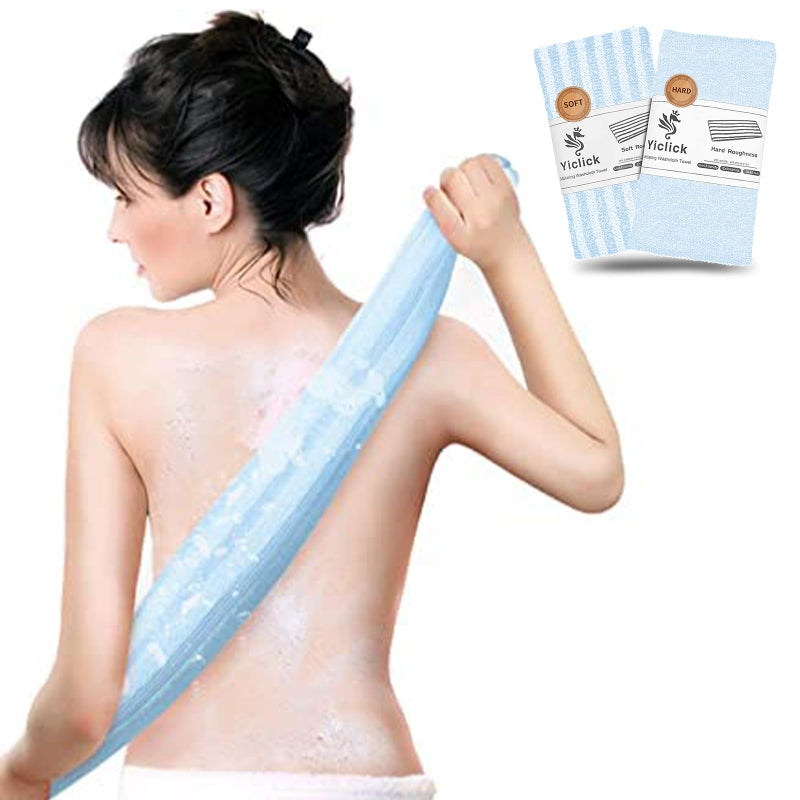 Yiclick 2PCS Exfoliating Washcloth Towel - Exfoliating Body Scrubber Exfoliator, Loofah Sponge Wash Cloth, Korean & Japanse & African Net Sponge Rag - Back Scrubber Washer (Blue) - Image 1