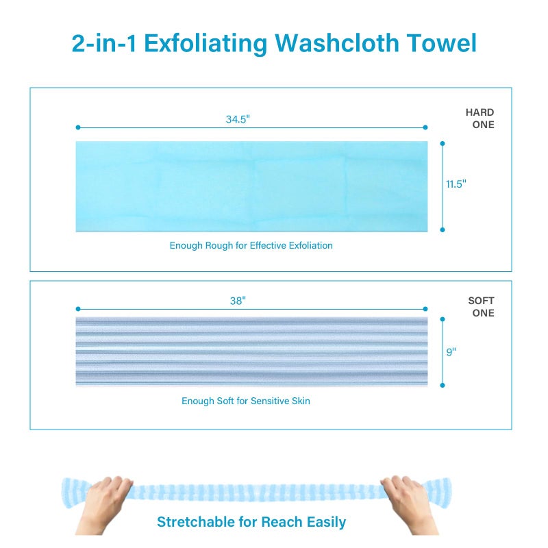 Yiclick 2PCS Exfoliating Washcloth Towel - Exfoliating Body Scrubber Exfoliator, Loofah Sponge Wash Cloth, Korean & Japanse & African Net Sponge Rag - Back Scrubber Washer (Blue) - Image 5