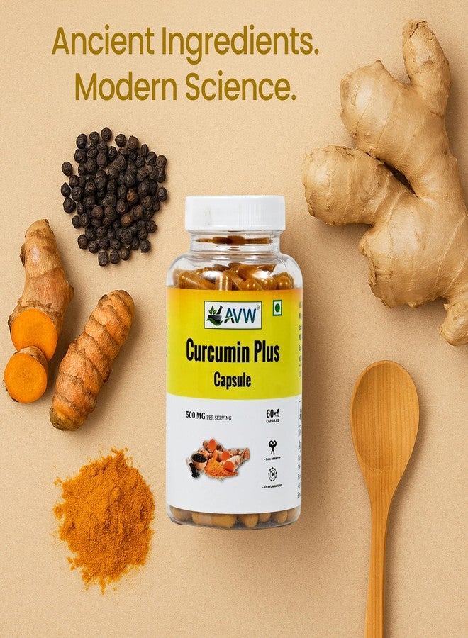 كبسولات AVW Curcumin Plus 500 ملغ | مكمل غذائي مضاد للالتهابات للبالغين | مع الكركم والفلفل الأسود لتعزيز التوافر الحيوي لدعم صحة المفاصل والمناعة، 60 كبسولة - Image 4