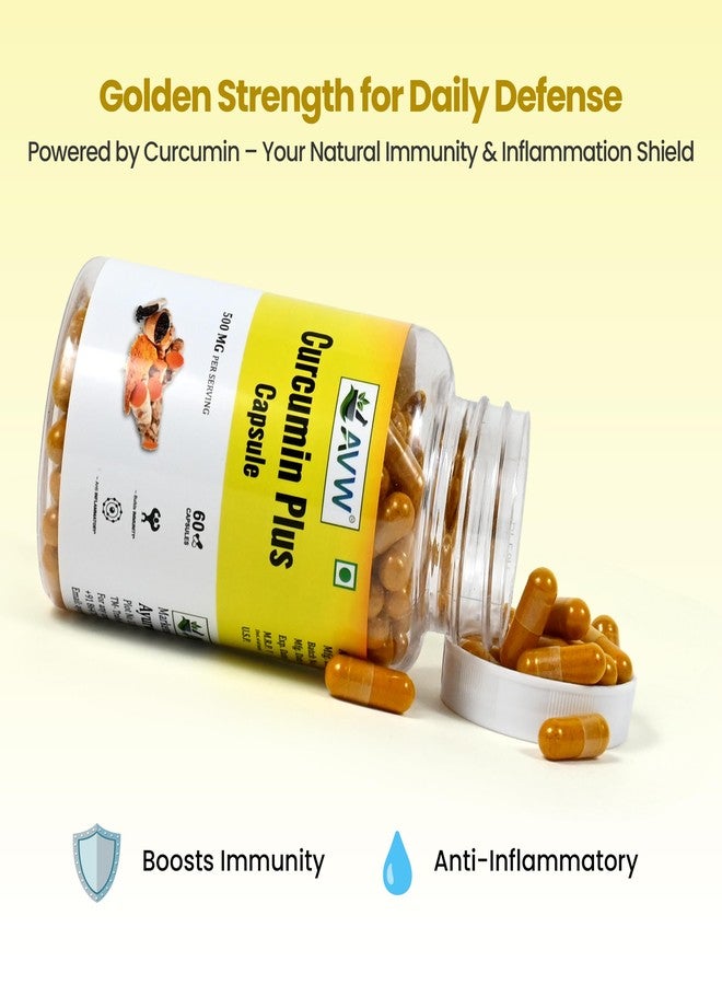 كبسولات AVW Curcumin Plus 500 ملغ | مكمل غذائي مضاد للالتهابات للبالغين | مع الكركم والفلفل الأسود لتعزيز التوافر الحيوي لدعم صحة المفاصل والمناعة، 60 كبسولة - Image 5