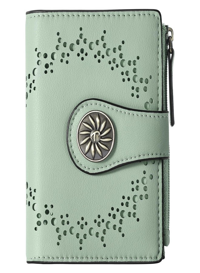 Tipmile Small Wallet Women Bifold RFID Blocking Card Holder Leather Wallets with Zipper Coin Pocket, Green, Small, Casual - Image 1
