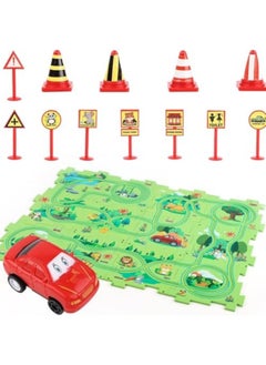 GGEROU 25Pcs Jigsaw Puzzle Track Car set,Puzzle Racer Kids Car Track Set,for Kids Games Gift Green  - Image 3