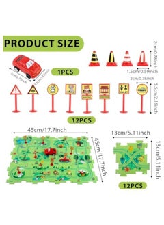 GGEROU 25Pcs Jigsaw Puzzle Track Car set,Puzzle Racer Kids Car Track Set,for Kids Games Gift Green  - Image 2
