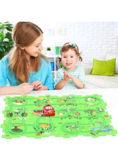 GGEROU 25Pcs Jigsaw Puzzle Track Car set,Puzzle Racer Kids Car Track Set,for Kids Games Gift Green  - Image 4
