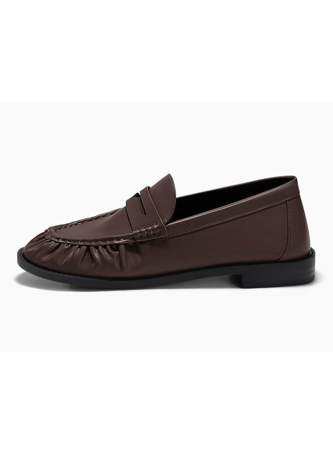 Coutgo Penny Loafers for Women Comfortable Slip on Shoes Collapsible Heel Closed Toe Dressy Casual Work Flats, Chocolate Pu, 10 - Image 4