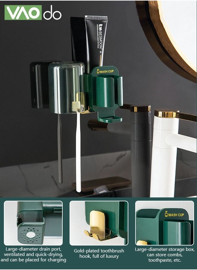 VAOdo - 2PCS Toothbrush Holder Set Without Punching Wall-mounted Bathroom Storage Rack Dustproof and Moisture-proof Toothpaste Storage Rack - Image 1