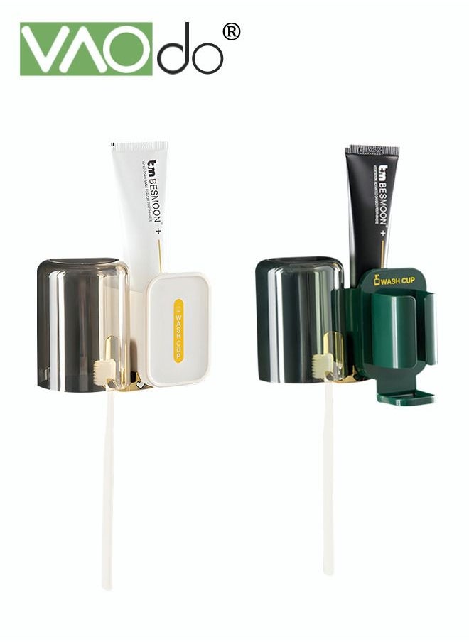 VAOdo - 2PCS Toothbrush Holder Set Without Punching Wall-mounted Bathroom Storage Rack Dustproof and Moisture-proof Toothpaste Storage Rack - Image 1