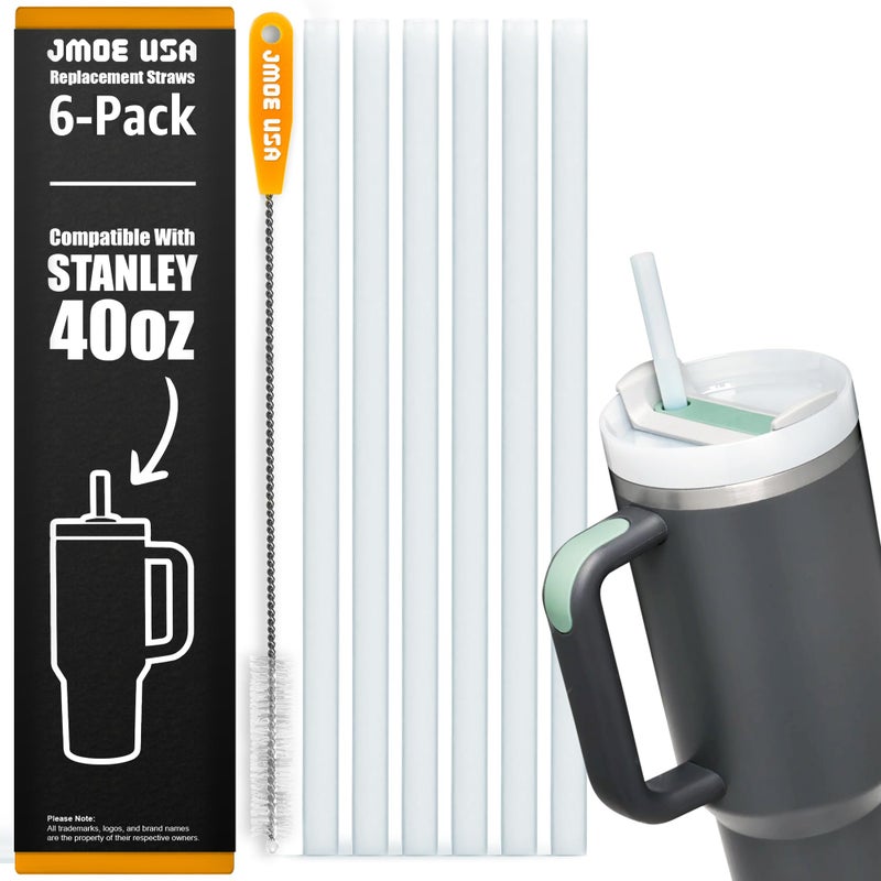 جيمو الولايات المتحدة 12 قشة بديلة لستينلي 40 أونصة 30 أونصة أكواب تناسب ريديوس 50 أونصة 40 أونصة أكواب كولد1 6 عبوات من القش البلاستيكي القابل لإعادة الاستخدام مع فرشاة تنظيف خالية من BPA بيضاء