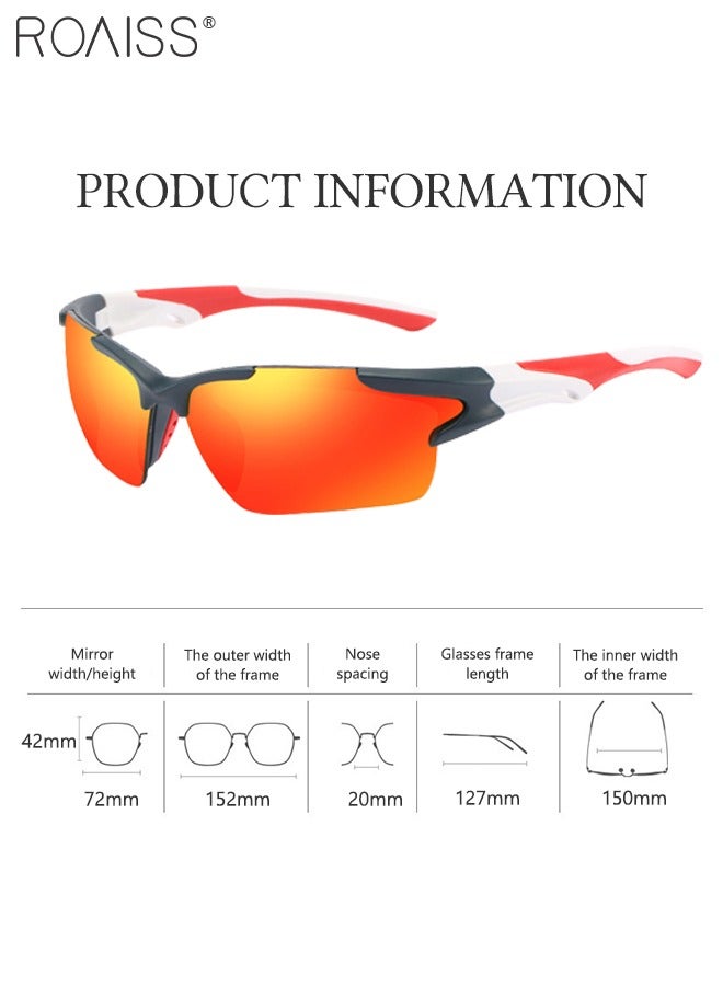رويس نظارة شمسية رياضية للرجال والنساء، نظارات حماية من الأشعة فوق البنفسجية 400 لركوب الدراجات بإطار TR90، نظارات رياضية للبيسبول والجري والصيد والجولف، أحمر - Image 2
