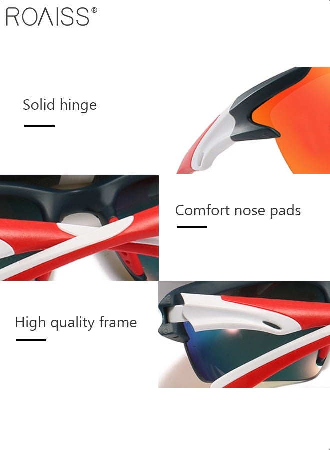 رويس نظارة شمسية رياضية للرجال والنساء، نظارات حماية من الأشعة فوق البنفسجية 400 لركوب الدراجات بإطار TR90، نظارات رياضية للبيسبول والجري والصيد والجولف، أحمر - Image 4
