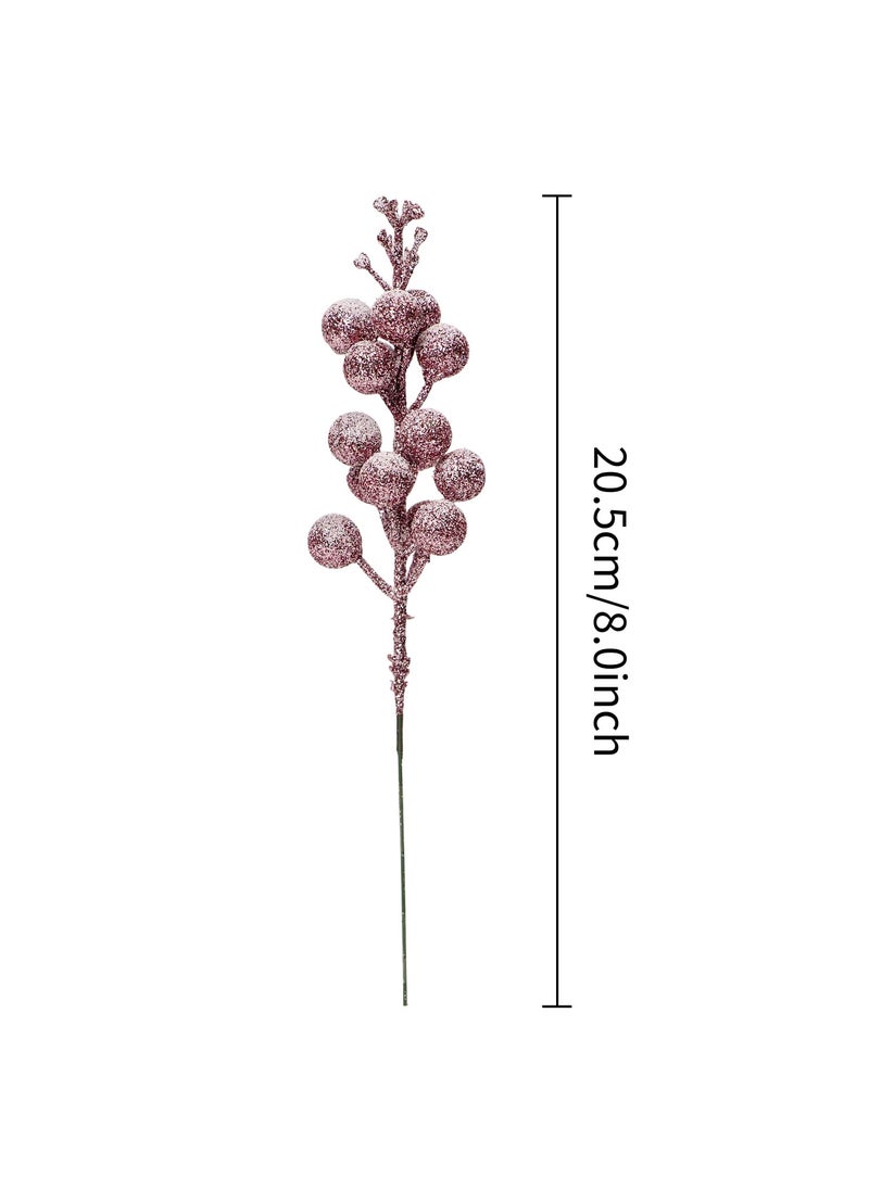 Kesywale 16 Pieces Artificial Glitter Berries Stems  8-Inch Frosted Christmas Picks Berry Sprays Twig Glitter Holly Berry Branches for Xmas Tree Fillers Ornaments  Wreath  Crafts  Home Holiday Decor (Pink)  - Image 2