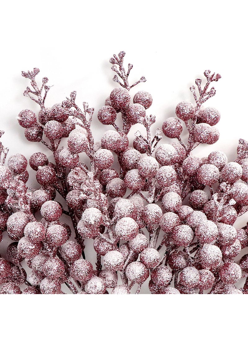 Kesywale 16 Pieces Artificial Glitter Berries Stems  8-Inch Frosted Christmas Picks Berry Sprays Twig Glitter Holly Berry Branches for Xmas Tree Fillers Ornaments  Wreath  Crafts  Home Holiday Decor (Pink)  - Image 5