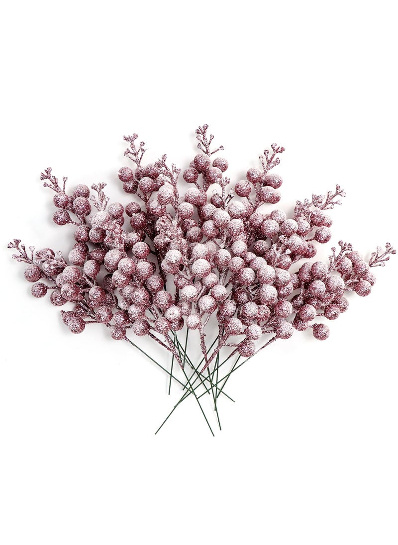 Kesywale 16 Pieces Artificial Glitter Berries Stems  8-Inch Frosted Christmas Picks Berry Sprays Twig Glitter Holly Berry Branches for Xmas Tree Fillers Ornaments  Wreath  Crafts  Home Holiday Decor (Pink)  - Image 4
