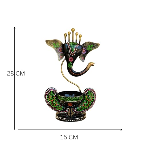 Vipron Iron T Light Ganesh Candle Holder for Home Decor Set of 2 (Black Blue) - Image 2