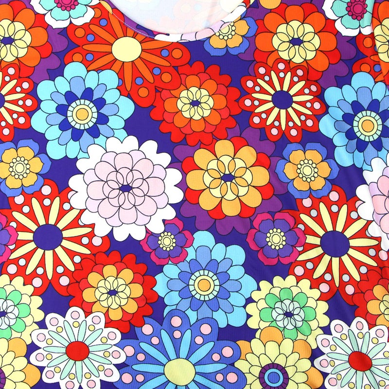 Bopika 60s 70s Hippie Disco Dress Costume Women's Retro Disco Outfit Women Halloween Floral Dresses(Blue-S) - Image 4