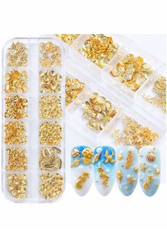 Y&D Holographic Nail Art Sequins Glitter, Decals Supplies 3D Gold Decorations Mixed-Shape Metal Frame Shell Leaf Rivet Studs on Nails DIY Charm Jewelry Accessories 1Box  - Image 1