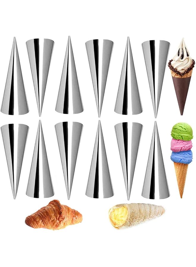 S-TOP Baking Mold Set, 12 PCS Stainless Steel Cannoli Tubes, Non Stick Croissant Mould for Baking Waffle Cones Ice Cream Cones - Image 1