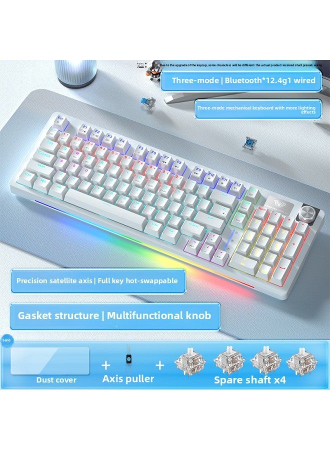S98 Wireless Mechanical Keyboard Customized Three-mode E-sports Game Keyboard And Mouse Suit Hot Plug Office Dedicated-Color:Red Shaft - Simple White - Comes With: Dust Cover + Shaft Puller) - Yes - 96 Keys  - Image 1