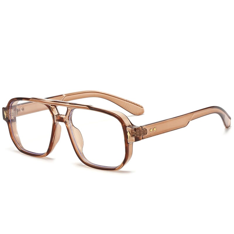 PORADAY Blue Light Blocking Glasses for Women Men 70s Retro Square Aviator Eyeglasses Rectangle Computer EyewearLight Brown