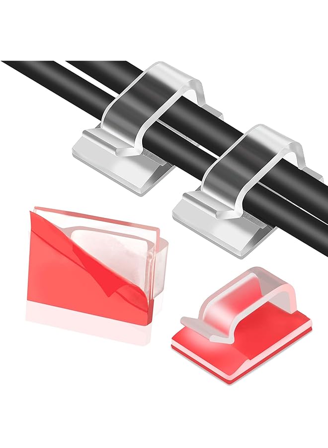 promass 100 PCS Adhesive Cable Clips, Wall Wire Clips for Cable Management, Strong Cord Clips Wire Holders for The Wall Under Desk Car Dash Cam TV PC Ethernet Cable (White 2-45PS) - Image 1