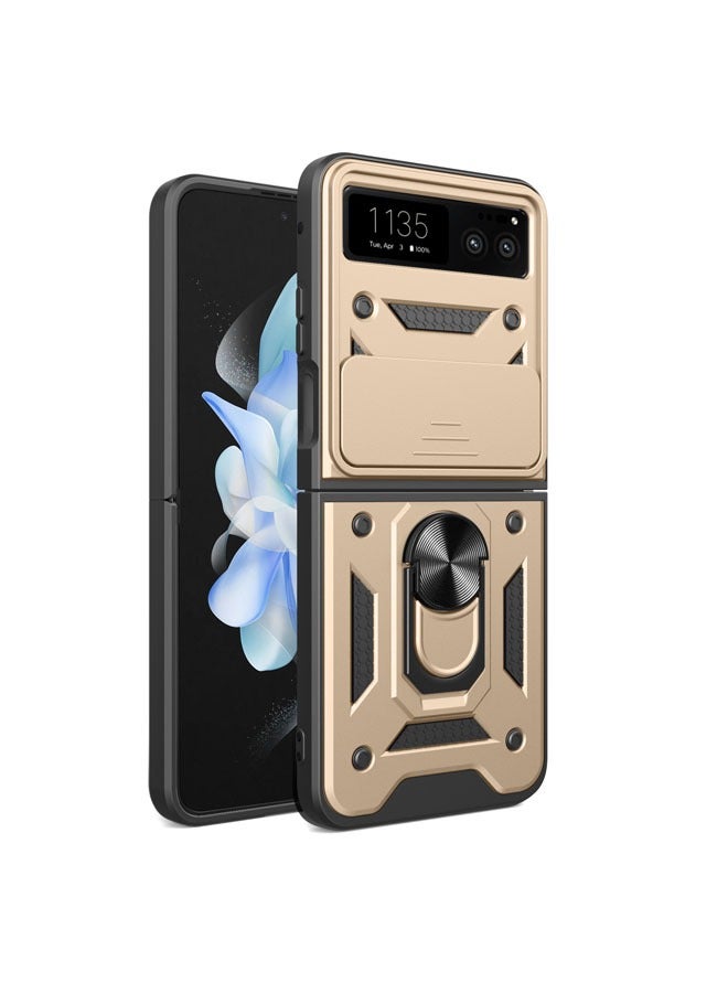 حافظة متوافقة مع هاتف Motorola Razr 40 【حماية ضد الصدمات】 【نافذة انزلاق العدسة】 مع قاعدة مغناطيسية لهاتف Motorola Razr 40