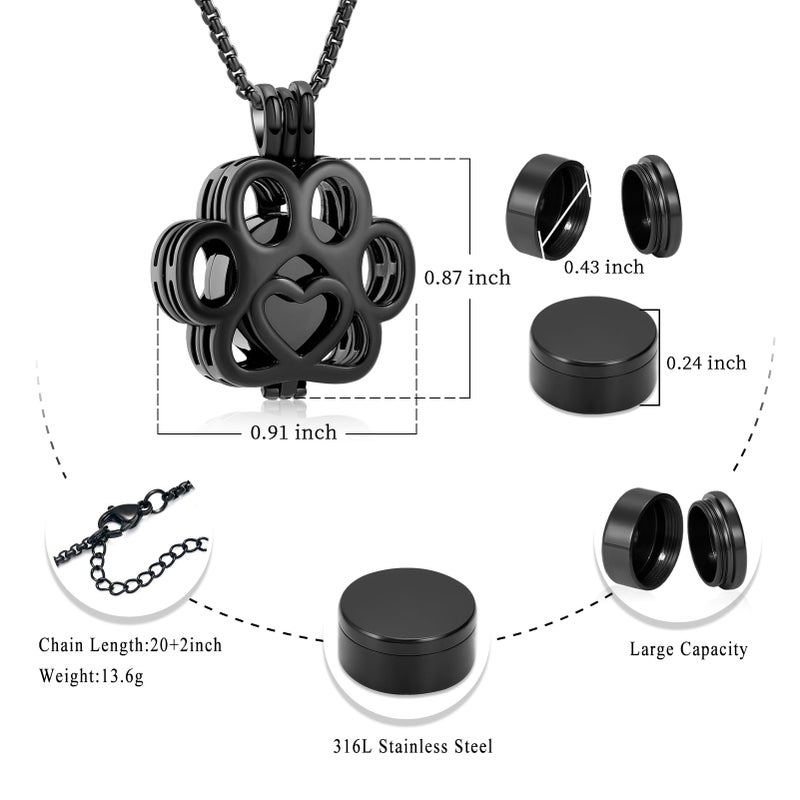 Oinsi Pet Cremation Jewelry For Ashes For Dog/Cat Paw Stainless Steel Memorial Locket Urn Necklace Inside Mini Case Keepsake Cremation Jewelry Women Men (Full Black) - Image 2
