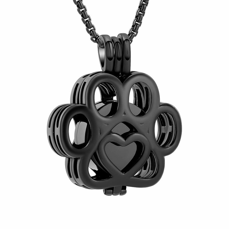 Oinsi Pet Cremation Jewelry For Ashes For Dog/Cat Paw Stainless Steel Memorial Locket Urn Necklace Inside Mini Case Keepsake Cremation Jewelry Women Men (Full Black) - Image 1