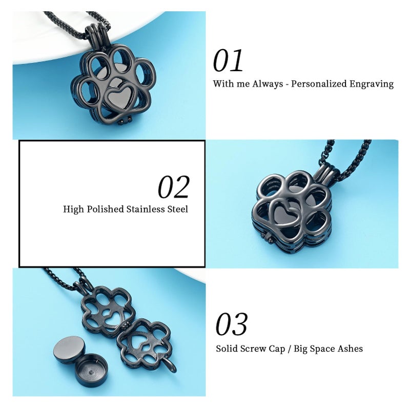 Oinsi Pet Cremation Jewelry For Ashes For Dog/Cat Paw Stainless Steel Memorial Locket Urn Necklace Inside Mini Case Keepsake Cremation Jewelry Women Men (Full Black) - Image 3