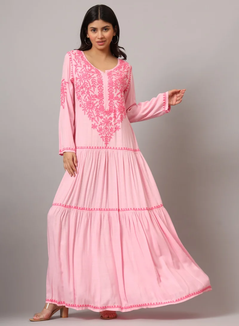 الايا جلابية قطن لكناوي شيكانكاري مطرزة يدوياً-AL3942