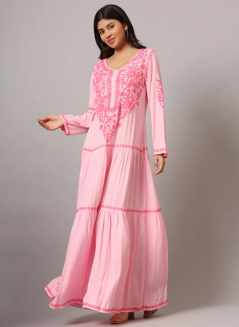 الايا جلابية قطن لكناوي شيكانكاري مطرزة يدوياً-AL3942