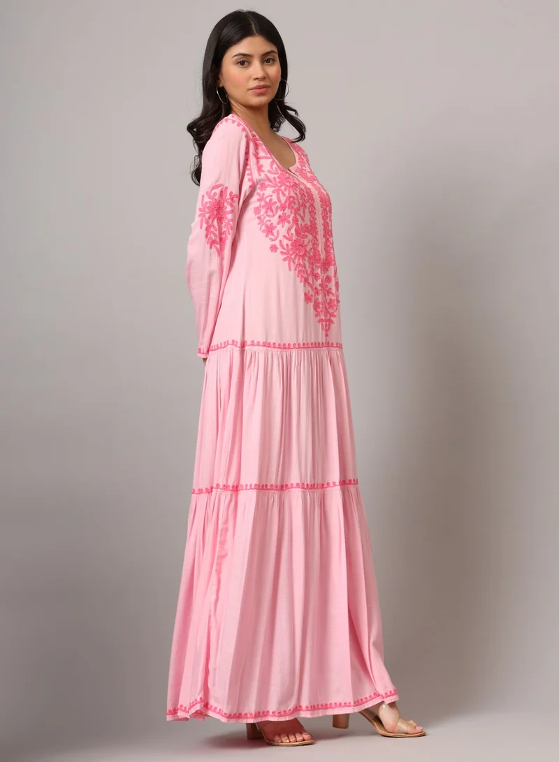 الايا جلابية قطن لكناوي شيكانكاري مطرزة يدوياً-AL3942