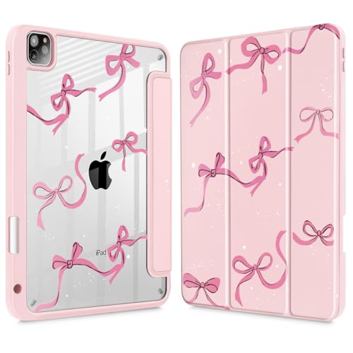 May Chen for iPad Pro 11 inch M2 4th Generation 2022, iPad Pro 11 3rd/2nd/1st Gen, Case with Transparent Shockproof Back Cover [Built-in Pencil Holder, Auto Sleep/Wake, Bows Pink - Image 1