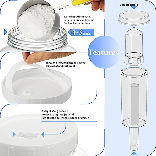 Folinstall 2 Pack 1 Gallon Large Fermentation Jars w 2 SCREW Lid and 3 Airlock - 100% Airtight Lid, Wide Mouth Glass Jar, Pickle Jar w Scale Mark for Sourdough Starter - Image 5