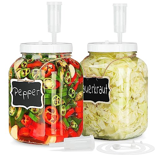 Folinstall 2 Pack 1 Gallon Large Fermentation Jars w 2 SCREW Lid and 3 Airlock - 100% Airtight Lid, Wide Mouth Glass Jar, Pickle Jar w Scale Mark for Sourdough Starter - Image 1