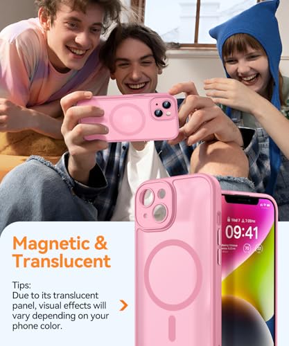 CANSHN Magnetic for iPhone 14 Case, Upgraded [Full Camera Protection] [Compatible with Magsafe] [Translucent Matte] Shockproof Protective Phone Case for iPhone 14 6.1" - Pink - Image 3