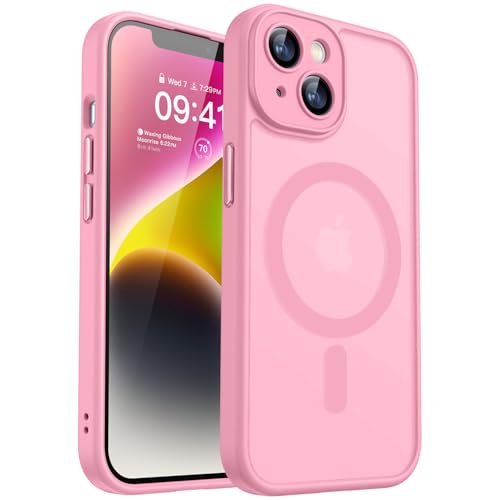 CANSHN Magnetic for iPhone 14 Case, Upgraded [Full Camera Protection] [Compatible with Magsafe] [Translucent Matte] Shockproof Protective Phone Case for iPhone 14 6.1" - Pink - Image 1