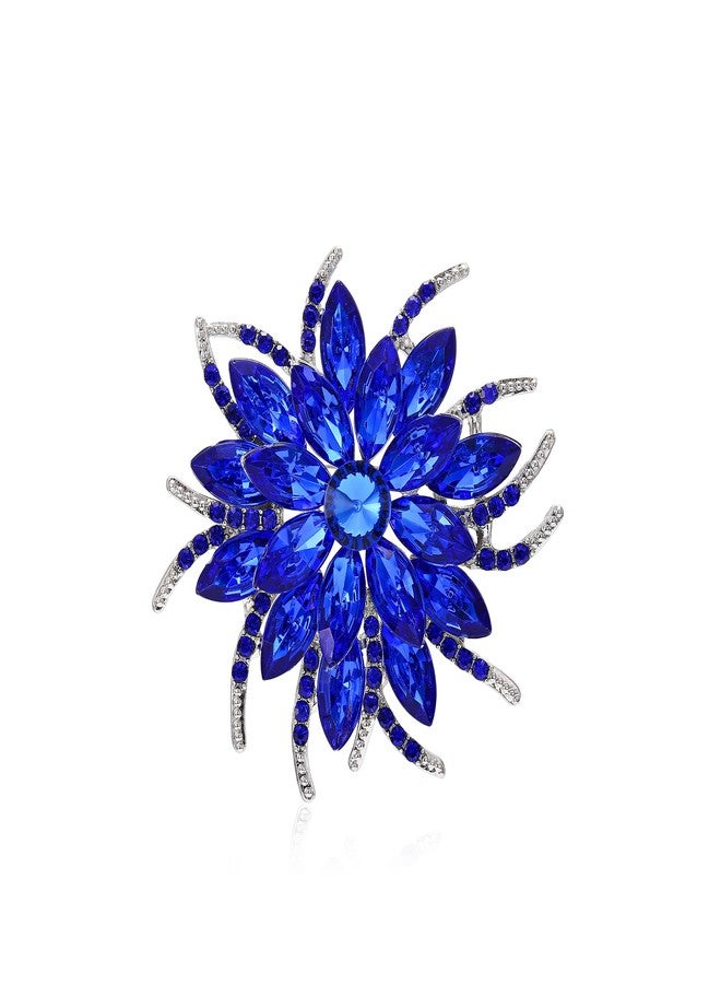 FUTIMELY Rhinestone Flower brooch Pin Large Crystal Flower brooch Lapel Pins Wedding Party Birthday Dance Banquet Dress Suit Ceremony Clothes Hat Bag Accessories Jewelry for Women (Treasure Blue) - Image 1