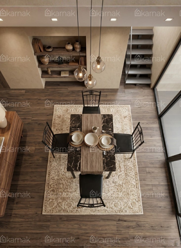 كرنك طقم طاولة طعام كارناك سوريل 4 مقاعد | طاولة بإطار معدني وسطح بطابع رخامي، تصميم عصري للمطبخ وغرفة الطعام باللون الأسود - Image 4