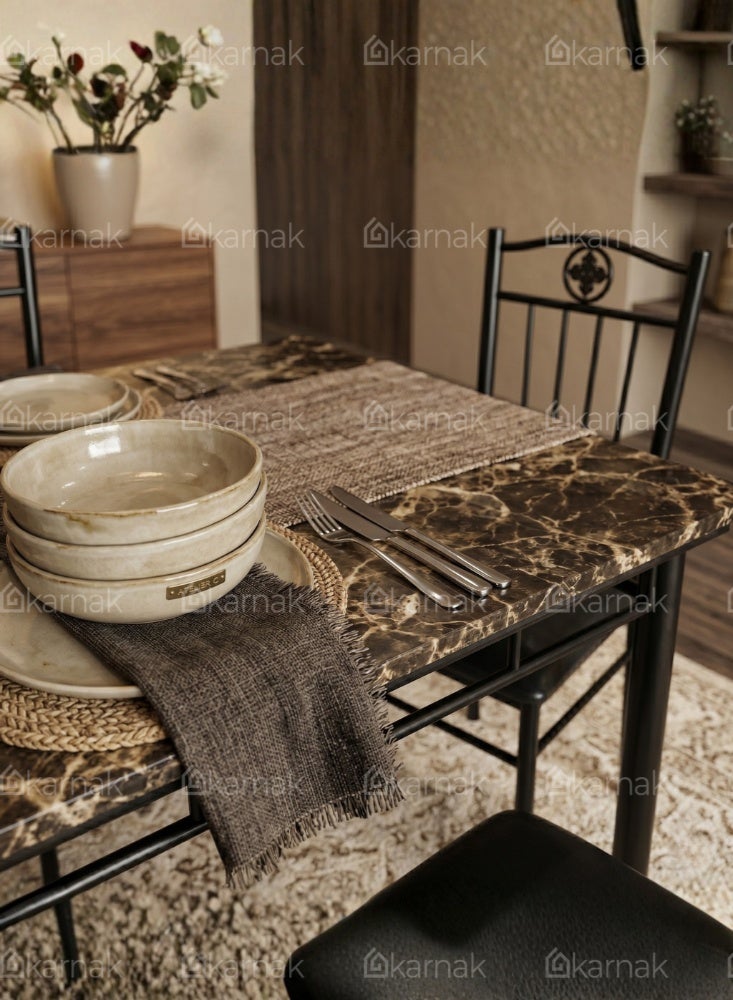 كرنك طقم طاولة طعام كارناك سوريل 4 مقاعد | طاولة بإطار معدني وسطح بطابع رخامي، تصميم عصري للمطبخ وغرفة الطعام باللون الأسود - Image 3