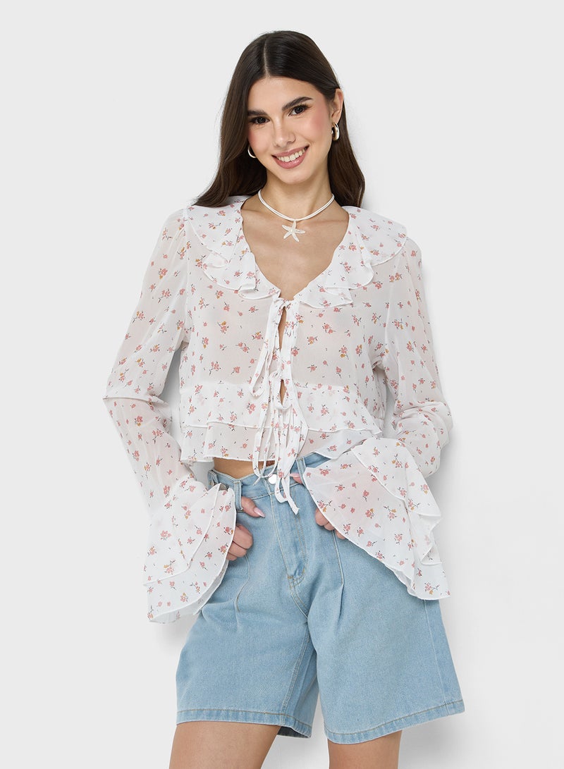 Ginger Ditsy Floral Print Ruffle Detail Blouse  - Image 1