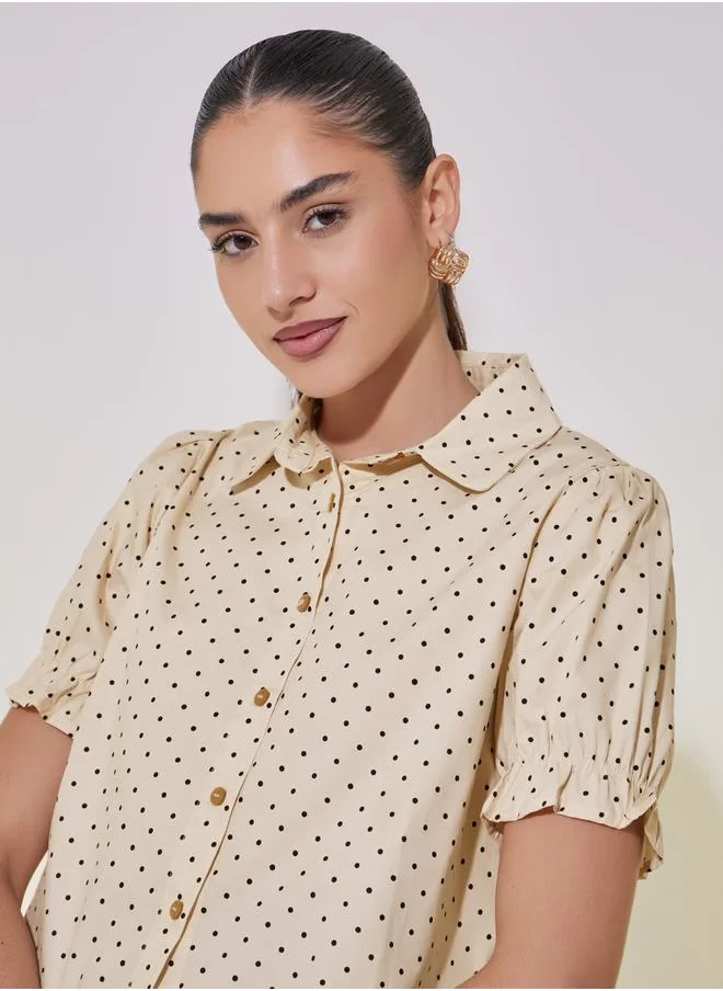 Styli Polka Dot Print Puff Sleeve Regular Fit Shirt