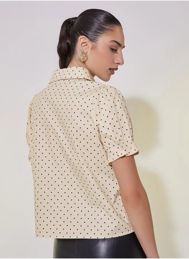 Styli Polka Dot Print Puff Sleeve Regular Fit Shirt