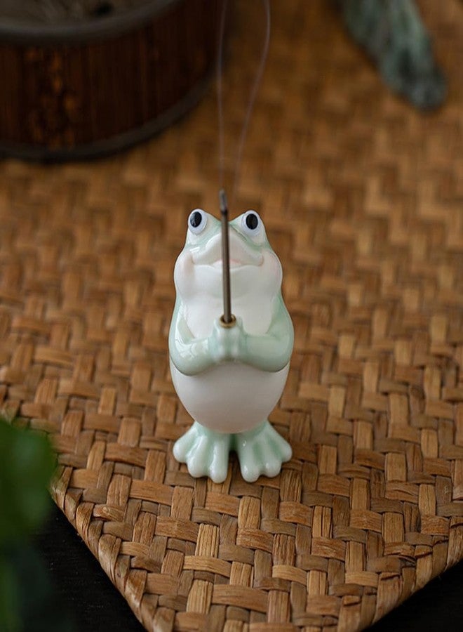 TSCVPJL Frog Incense Holder for Sticks, Ceramic Incense Holder Cute Frog Figurines Incense Stick Holder, Insence-Sticks Burner Incense Burner Holder for Yoga Meditation Home Office Decor (without Ash Catcher) - Image 3