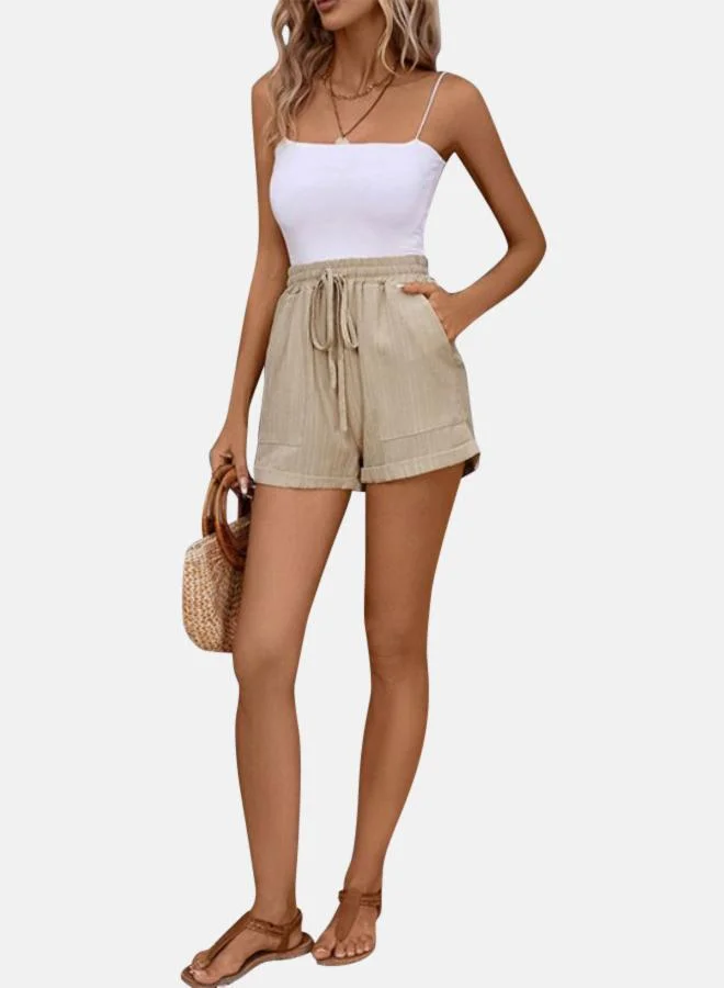 YUNIQEE Beige Striped Regular Shorts