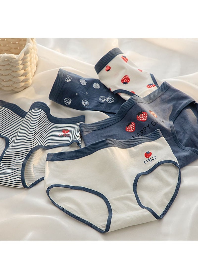 5 Pack Mid Waist Briefs Cute Style Cotton Underwear Ladies Mid Waist Comfortable Breathable Cute Girls Briefs  - Image 1