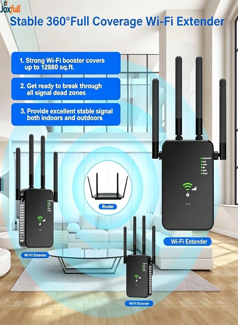 Joxfull 300Mbps 2.4GHz + 5GHz Dual-Band WiFi Range Extender, Wireless WiFi Repeater & Router, WPS One-Click Setup, Wired & Wireless Signal Booster, Black - Image 5
