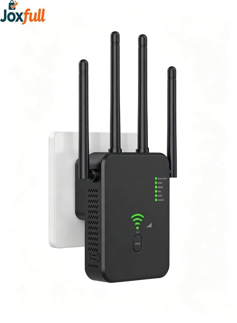 Joxfull 300Mbps 2.4GHz + 5GHz Dual-Band WiFi Range Extender, Wireless WiFi Repeater & Router, WPS One-Click Setup, Wired & Wireless Signal Booster, Black - Image 1