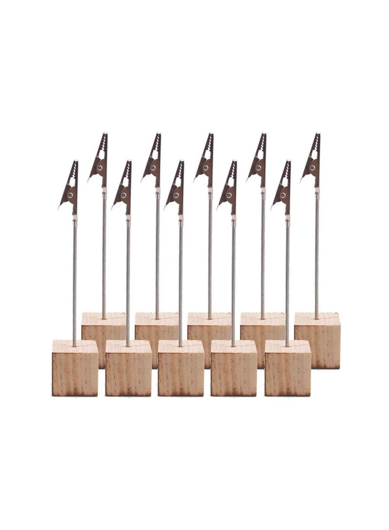 GGOOT Pack of 10 Crocodile Clips Photo Holder, Memo Clip Holder and Message Clip Holder, Vertical Note/Photo Holder with Crocodile Clip and Pine Base for Hobby Modeling Card Paper Pictures Memo Decoration  - Image 1