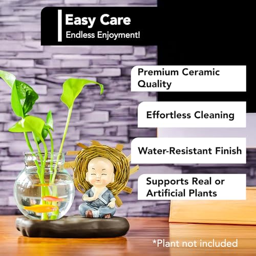Ekhasa Nostrae Buddha with Money Plant Planter Show Pieces for Home Decor | Cute Showpieces Gift Item for Decoration | Center Table Tv Showcase Shelf Office Interior Statue Figurines - Image 4