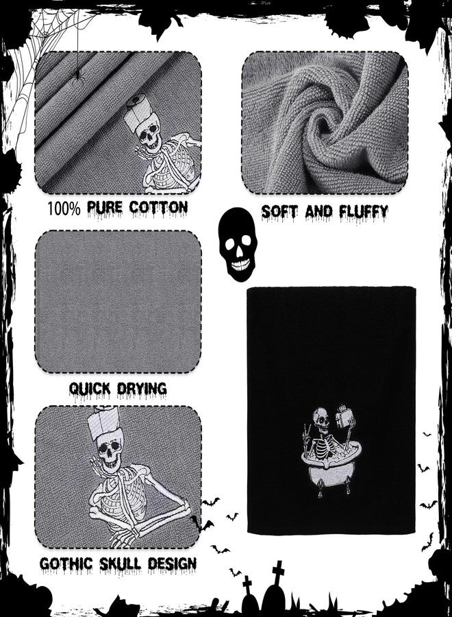 Breling 3 Pcs Kitchen Hand Towels 13.3 x 29 Inch Towels for Bathroom Cotton Soft Embroidered Home Decoration for Goth Kitchen Halloween Birthday Gifts(Cool Tones,Skeleton) - Image 3
